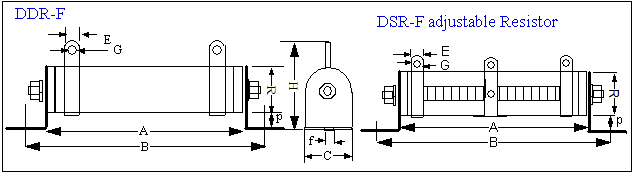 Power Wire Wound Resistor DDR-F DSR-F drawing