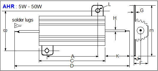 Aluminium Housed Resistor 25W drawing