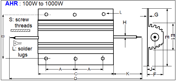 Aluminium Housed Resistor 500W drawing